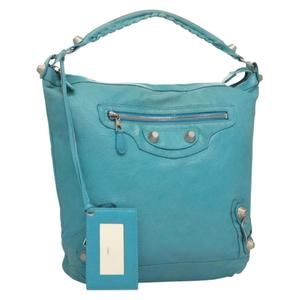 BALENCIAGA The Giant Day Hand Bag Leather Blue 173081 Auth 131376